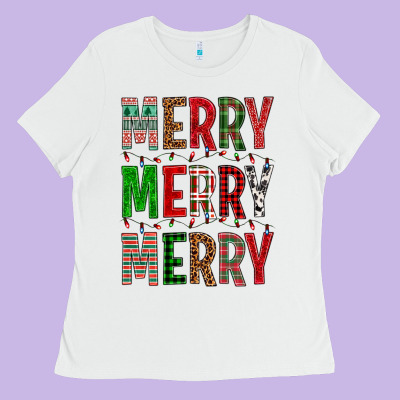 Merry Merry Merry Christmas Ladies Tee Designed By Bundleandbundleshop