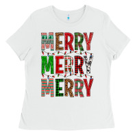 White Merry Merry Merry Christmas Ladies Tee - BundleAndBundleShop