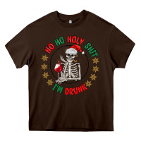 Chocolate Brown ho ho holly shit skeleton santa Heavy Core Tee - MaliasSmallBusiness
