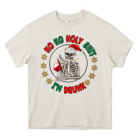 Cream ho ho holly shit skeleton santa Heavy Core Tee - MaliasSmallBusiness