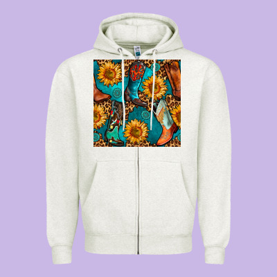 Western Cowboy Boot Seamless Pattern Zipper Hoodie Designed By Bundleandbundleshop