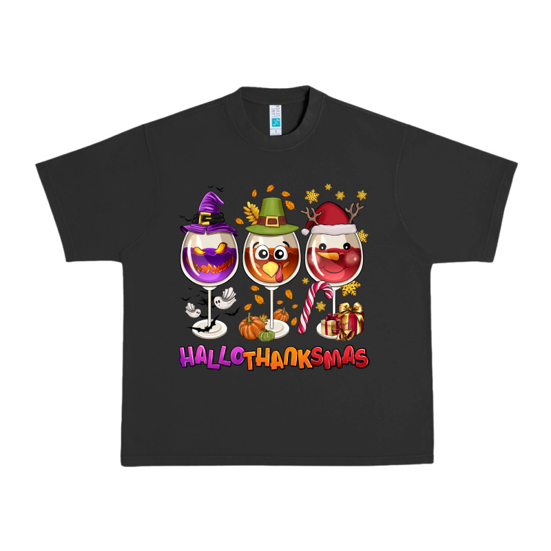 Hallothanksmas Wine Glasses Urban Heavy Tee by NancyCooperArtShop | Teevron