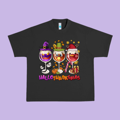 Hallothanksmas Wine Glasses Urban Heavy Tee Designed By Nancycooperartshop