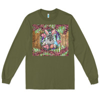 Army Green Easter bunny with floral wreath and leopard Long Sleeve Tee - RanaPortraitStore