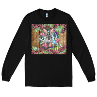 Black Easter bunny with floral wreath and leopard Long Sleeve Tee - RanaPortraitStore