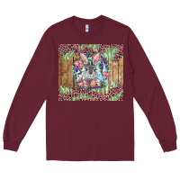 Burgundy Easter bunny with floral wreath and leopard Long Sleeve Tee - RanaPortraitStore