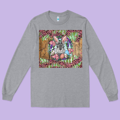 Easter Bunny With Floral Wreath And Leopard Long Sleeve Tee Designed By Ranaportraitstore
