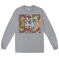 Heather Grey Easter bunny with floral wreath and leopard Long Sleeve Tee - RanaPortraitStore
