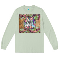 Matcha Easter bunny with floral wreath and leopard Long Sleeve Tee - RanaPortraitStore