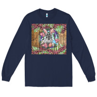 Navy Easter bunny with floral wreath and leopard Long Sleeve Tee - RanaPortraitStore