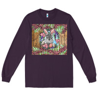 Plum Easter bunny with floral wreath and leopard Long Sleeve Tee - RanaPortraitStore