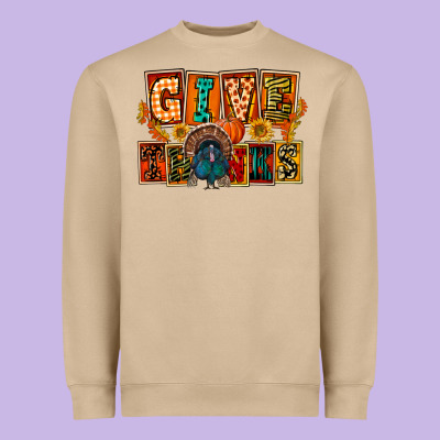 Give Thanks Thanksgiving Heavyweight Sweatshirt Designed By Fadigitalartstudio