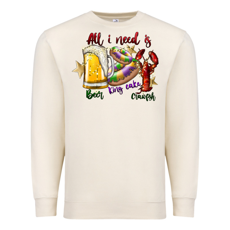 All I Need Is Beer King Cake Crawfish Premium Sweatshirt by SublimationCraftShop | Teevron