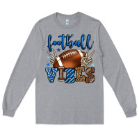 Heather Grey Football vibes blue and grey team color Long Sleeve Tee - HowdyJamesFarm