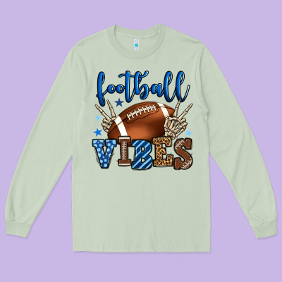Football Vibes Blue And Grey Team Color Long Sleeve Tee Designed By Howdyjamesfarm