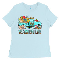 Baby Blue Teacher Life With Truck Ladies Tee - BundleAndBundleShop