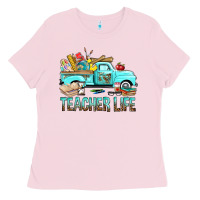 Bubblegum Pink Teacher Life With Truck Ladies Tee - BundleAndBundleShop