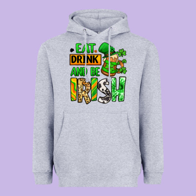 Eat Drink And Be Irish St. Patrick's Heavyweight Hoodie Designed By Lillyallendesigns