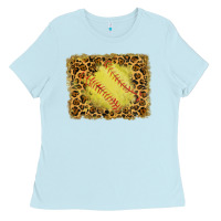 Baby Blue watercolor glitter leopard softball background Ladies Tee - RanaPortraitStore
