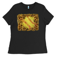 Black watercolor glitter leopard softball background Ladies Tee - RanaPortraitStore