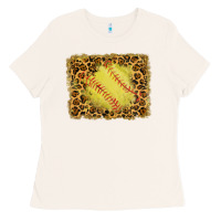 Bone watercolor glitter leopard softball background Ladies Tee - RanaPortraitStore