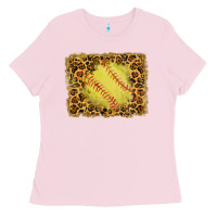 Bubblegum Pink watercolor glitter leopard softball background Ladies Tee - RanaPortraitStore