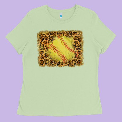 Watercolor Glitter Leopard Softball Background Ladies Tee Designed By Ranaportraitstore