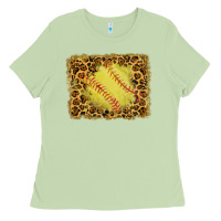 Matcha watercolor glitter leopard softball background Ladies Tee - RanaPortraitStore