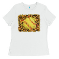 White watercolor glitter leopard softball background Ladies Tee - RanaPortraitStore