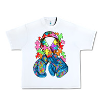White autism awareness with boxing gloves Urban Heavy Tee - NancyCooperArtShop