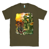 Army Green western boots with cactus and desert Classic Tee - RanaPortraitStore