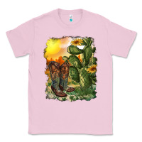 Bubblegum Pink western boots with cactus and desert Classic Tee - RanaPortraitStore