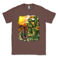 Chestnut western boots with cactus and desert Classic Tee - RanaPortraitStore