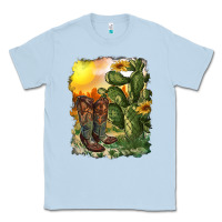 Dusty Blue western boots with cactus and desert Classic Tee - RanaPortraitStore