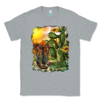 Heather Grey western boots with cactus and desert Classic Tee - RanaPortraitStore