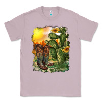 Lilac western boots with cactus and desert Classic Tee - RanaPortraitStore