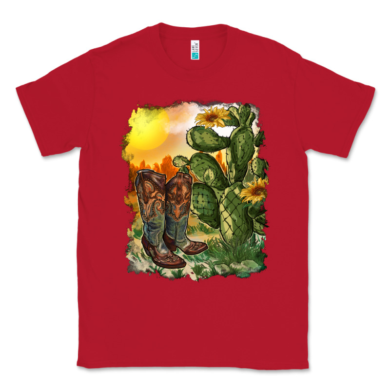 Western Boots With Cactus And Desert Classic Tee by RanaPortraitStore | Teevron