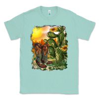 Seafoam western boots with cactus and desert Classic Tee - RanaPortraitStore