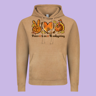 Peace Love Thanksgiving Vintage Hoodie Designed By Texasbilliewilder