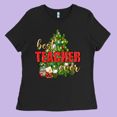 Best Teacher Ever With Christmas Tree Ladies Tee Designed By Bundleandbundleshop