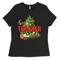 Black Best Teacher Ever With Christmas Tree Ladies Tee - BundleAndBundleShop