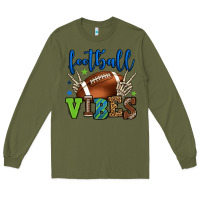 Army Green Football vibes green and blue Long Sleeve Tee - HowdyJamesFarm