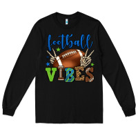 Black Football vibes green and blue Long Sleeve Tee - HowdyJamesFarm