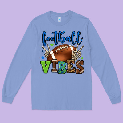 Football Vibes Green And Blue Long Sleeve Tee Designed By Howdyjamesfarm