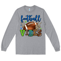 Heather Grey Football vibes green and blue Long Sleeve Tee - HowdyJamesFarm