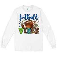 White Football vibes green and blue Long Sleeve Tee - HowdyJamesFarm