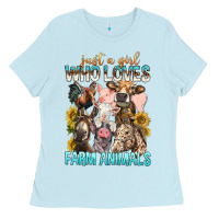 Baby Blue Just A Girl Who Loves Farm Animals Ladies Tee - BundleAndBundleShop