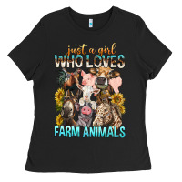 Black Just A Girl Who Loves Farm Animals Ladies Tee - BundleAndBundleShop
