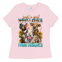 Bubblegum Pink Just A Girl Who Loves Farm Animals Ladies Tee - BundleAndBundleShop