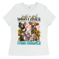 White Just A Girl Who Loves Farm Animals Ladies Tee - BundleAndBundleShop